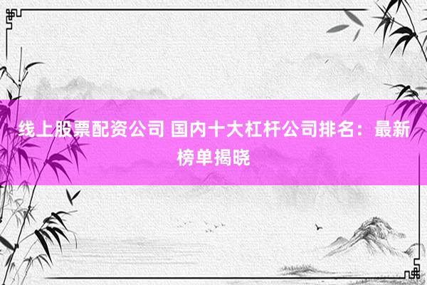 线上股票配资公司 国内十大杠杆公司排名：最新榜单揭晓