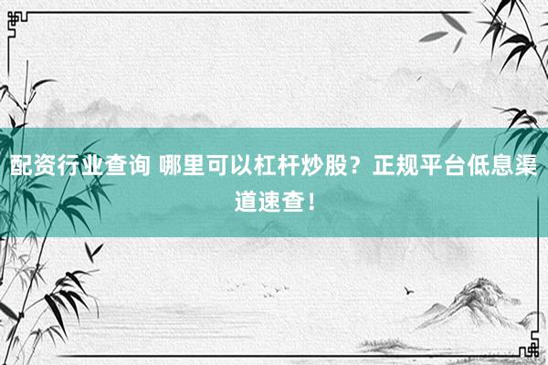 配资行业查询 哪里可以杠杆炒股？正规平台低息渠道速查！