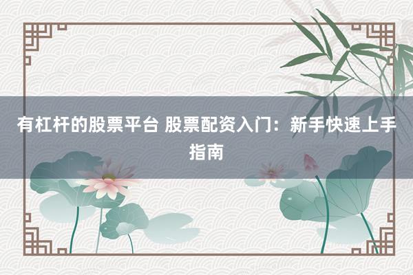 有杠杆的股票平台 股票配资入门：新手快速上手指南