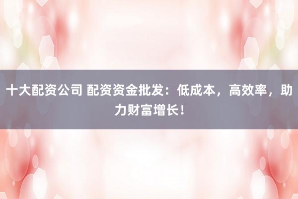 十大配资公司 配资资金批发：低成本，高效率，助力财富增长！