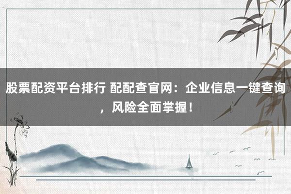 股票配资平台排行 配配查官网：企业信息一键查询，风险全面掌握！