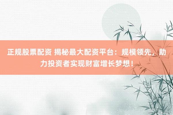 正规股票配资 揭秘最大配资平台：规模领先，助力投资者实现财富增长梦想！