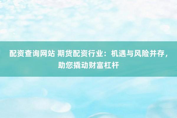 配资查询网站 期货配资行业：机遇与风险并存，助您撬动财富杠杆