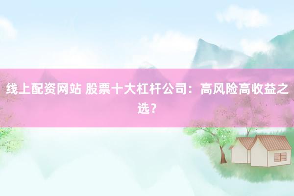 线上配资网站 股票十大杠杆公司：高风险高收益之选？