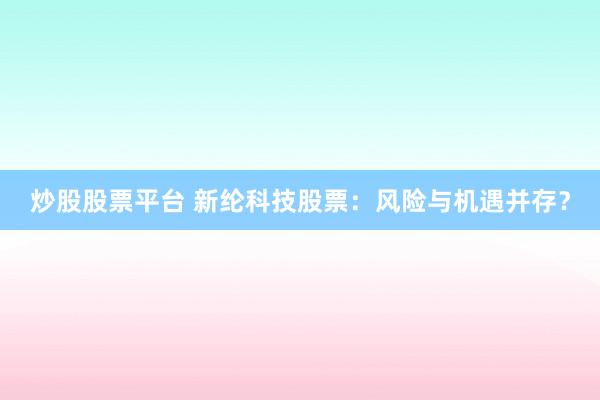 炒股股票平台 新纶科技股票：风险与机遇并存？