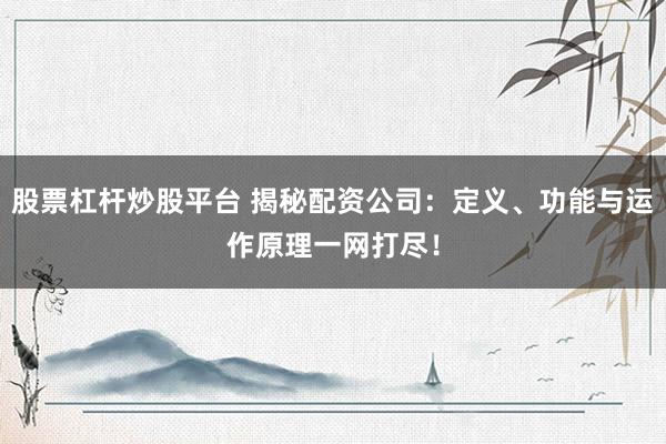 股票杠杆炒股平台 揭秘配资公司：定义、功能与运作原理一网打尽！