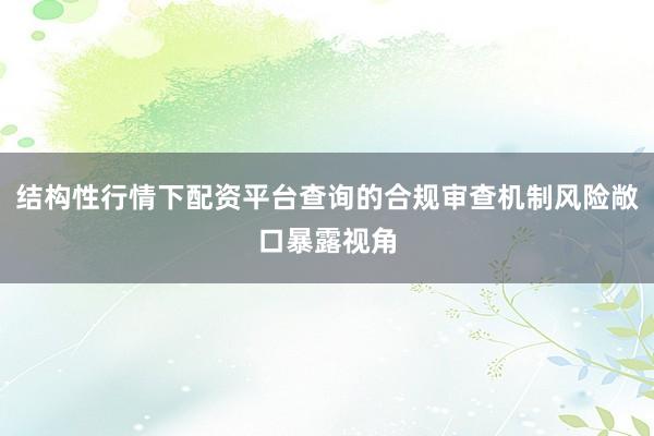 结构性行情下配资平台查询的合规审查机制风险敞口暴露视角