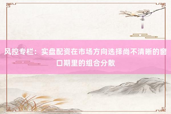 风控专栏:实盘配资在市场方向选择尚不清晰的窗口期里的组合分散