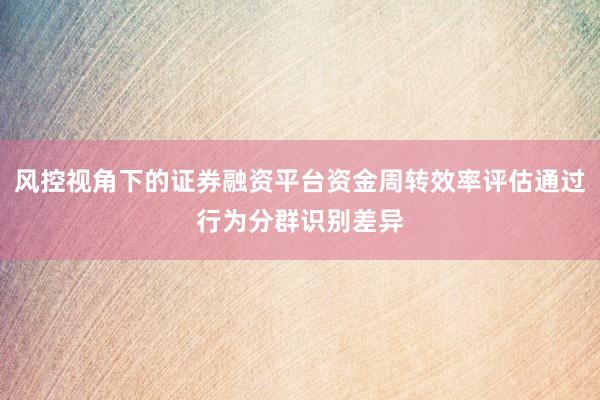 风控视角下的证券融资平台资金周转效率评估通过行为分群识别差异