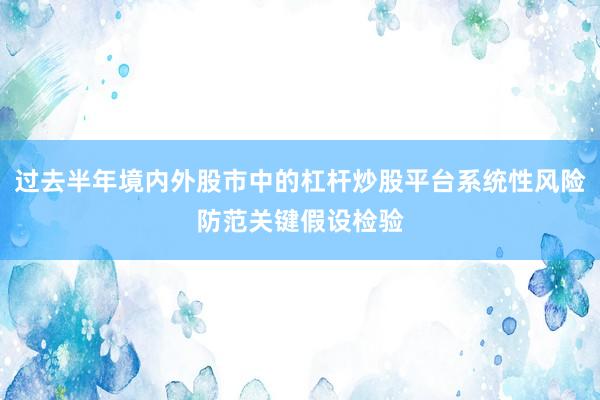 过去半年境内外股市中的杠杆炒股平台系统性风险防范关键假设检验